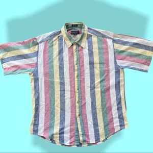 Vintage 80s/90s Retro Striped Woven Button Top LG